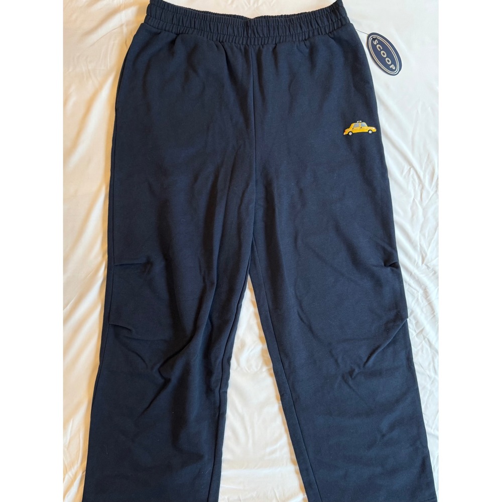 NWT Scoop Sweatpants L 12-14 Navy Blue Taxi Cab Embroidered Casual Loungewear